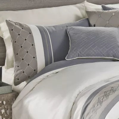 King 7pc Beren Comforter Set Blue/Beige