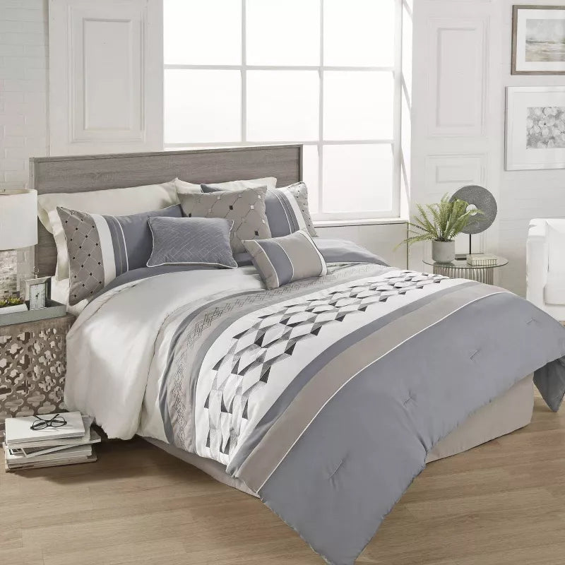 King 7pc Beren Comforter Set Blue/Beige