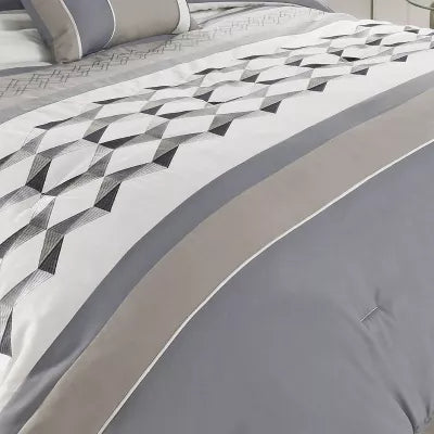 King 7pc Beren Comforter Set Blue/Beige